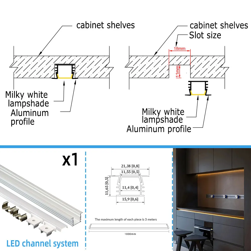 

16*12mm 1m Embedded Installation LED Aluminum Strip Light Unique Lighting for Your Cabinets Wardrobes Wine Cabinets Bookcases