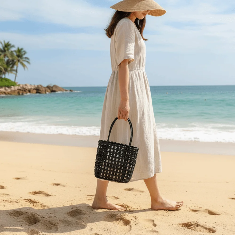 

Новая сумка-корзина из полого плетеного материала с дизайнерским узором, большая вместимость, легкая, с мягкой ручкой, для пляжа и пикника