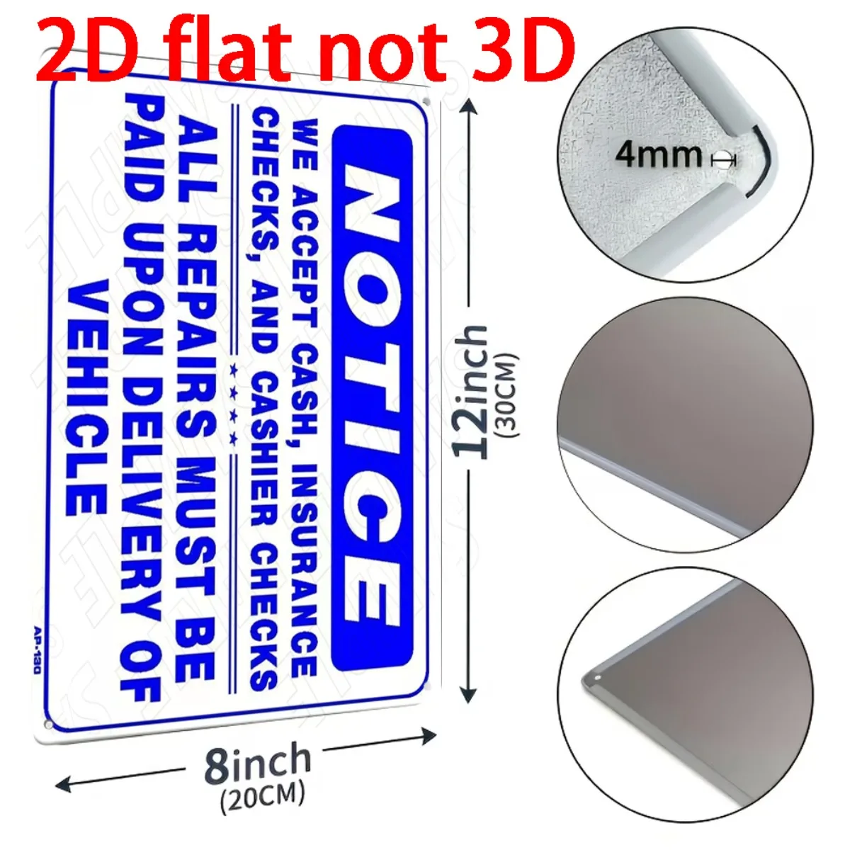 2D Flat Non‑3D Metal Wall Sign, Auto Repair Payment Notice Plaque, Accepts Cash, Insurance & Cashier’s Checks, Refund After Vehicle Delivery, 8 x 12 Inch Rustic Metal Wall Art for Garage & Shop Decor