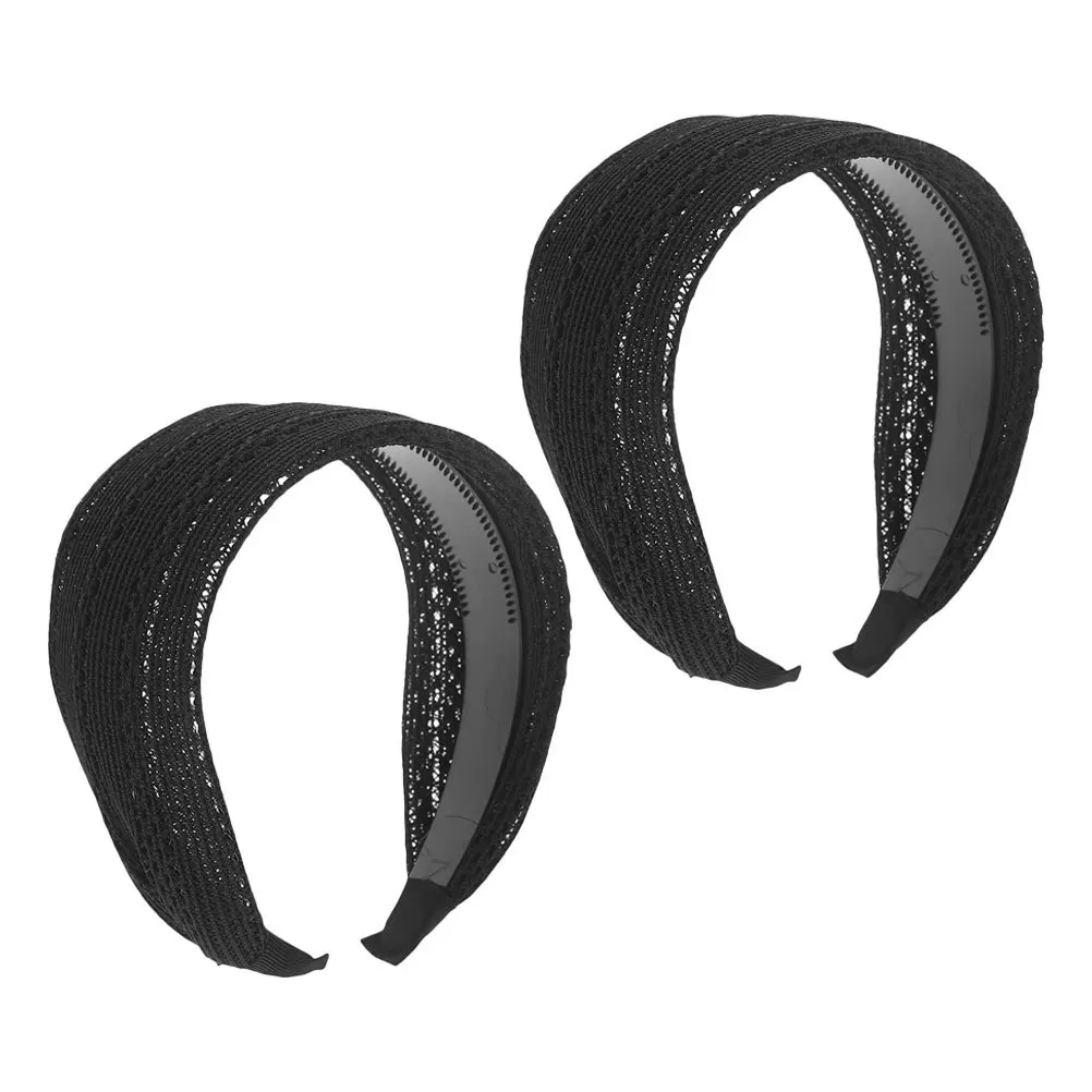 

2pcs Non-Slip Wide Headbands Black Fabric Hair Bands With Teeth Breathable Sweatproof For Yoga Running Sports Makeup Hair Care