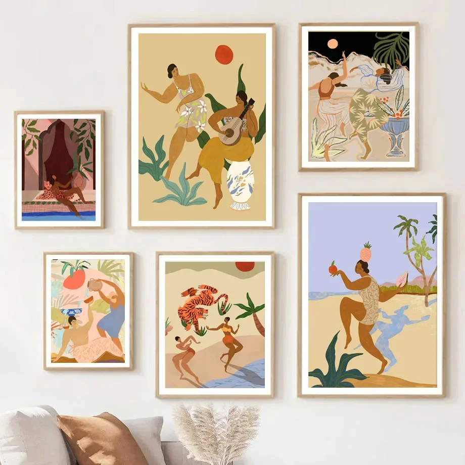 Abstract Figure Painting People And Animals Play In Harmony Art Poster Wall Art Picture Canvas Print Home Decoration No Frame