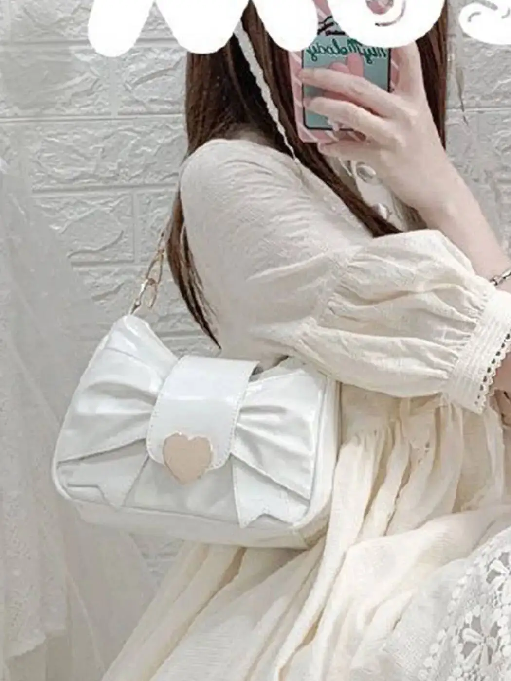

Bloom Haruku Sweet Y2k Shoulder Women Pearl Heart Bow Pu Leather Lolita Hag Female Fairycore Aesthetic Bag Purse 2023