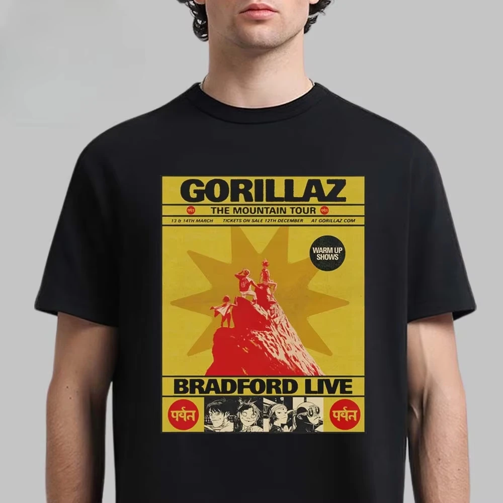 Gorillaz The Mountain Tour Graphic Tee Double-Sided Venue List Streetwear Casual Unisex
