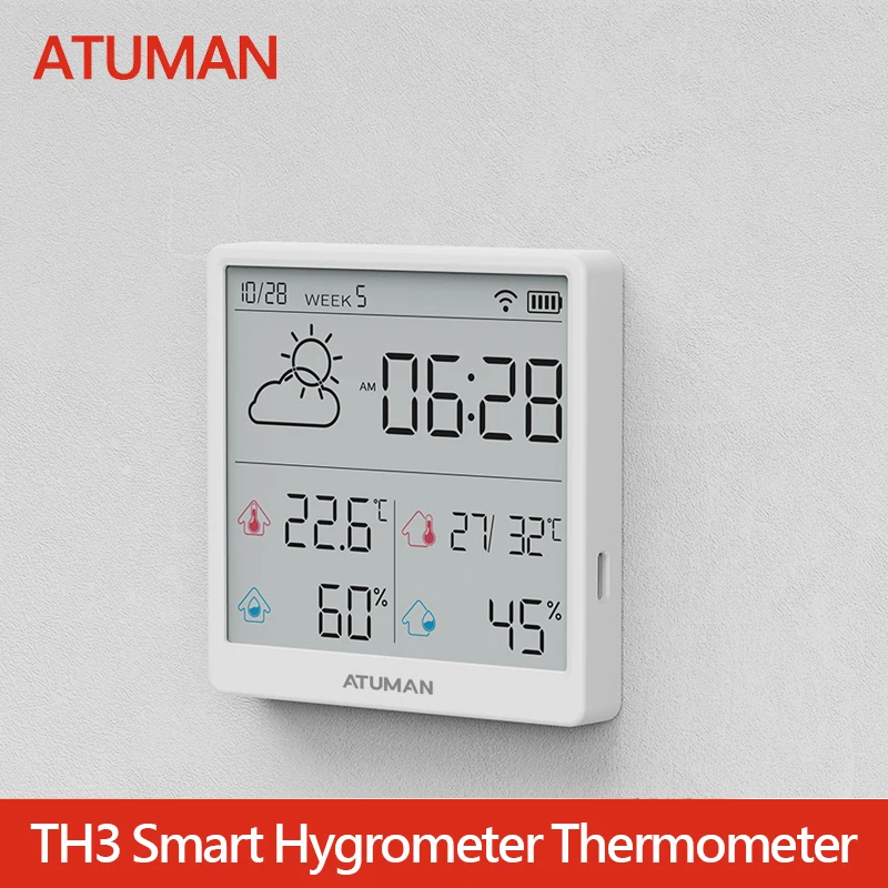 DUKA TH3 Electronic Temperature Humidity Sensor Wifi Smart Electric Digital Hygrometer Thermometer Clocks Weather Station