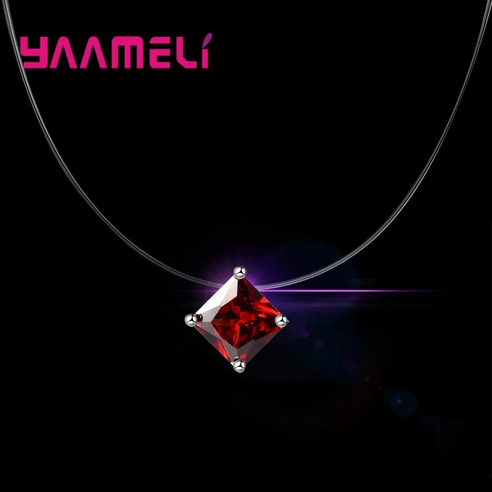 925 Sterling Silver Jewelry Transparant Fishing Line Necklace for Woman Girl 6 Models 8 Colors Cubic Zircon Choker Collar Gifts