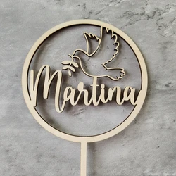 Custom Name Baptism Cake topper,First Communion Cake Decorating，baptism dove of peace，personalized custom name wood cake topper