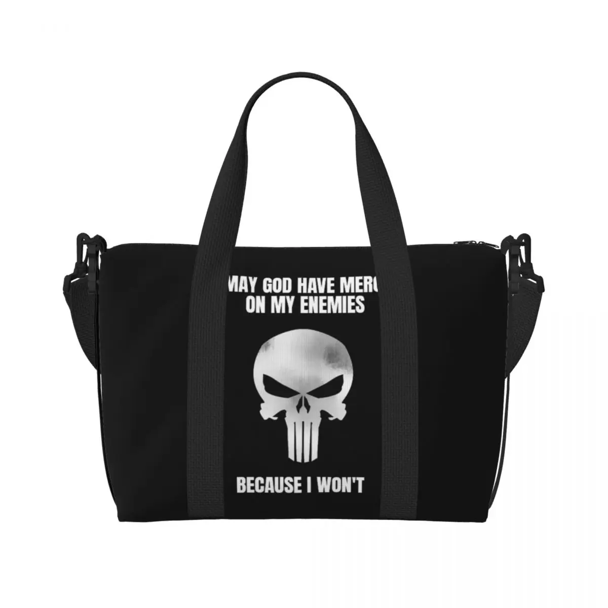 

Custom Punisher Skull Symbol Beach Tote Bag Women Cartoon Design Large Compartment Beach Gym Travel Bags
