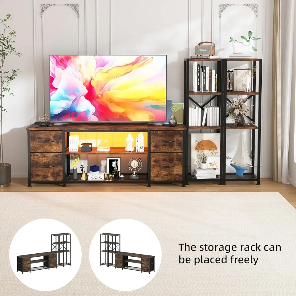 حامل تلفزيون LED حديث مقاس 60 بوصة لغرفة المعيشة مع محطة شحن وأرفف كتب على الطراز الصناعي