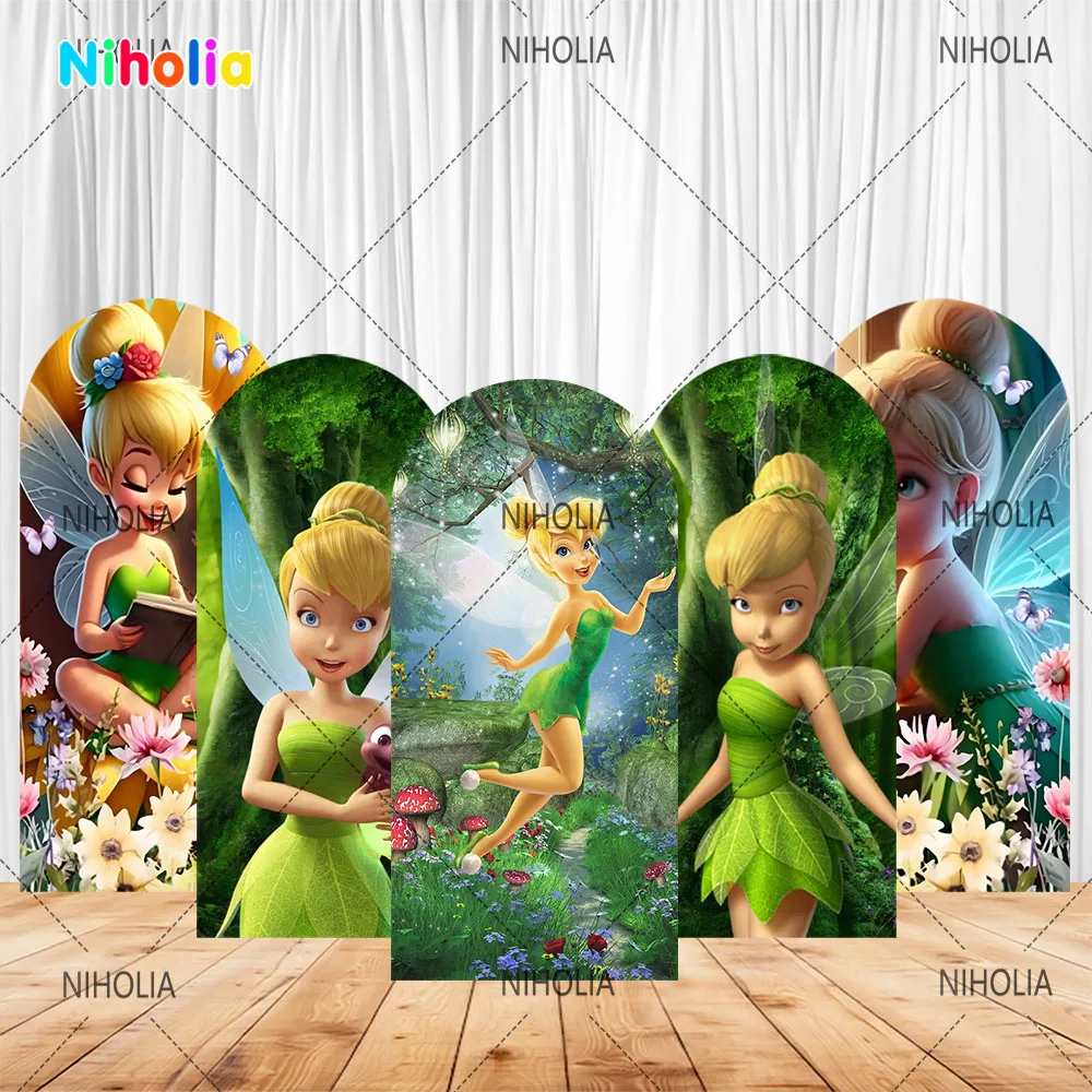 Tinker Bell Arch Backdrop Green Forest Girls Birthday Party Photograph Background Photo Wall Decoration Baby Shower Photo Booth