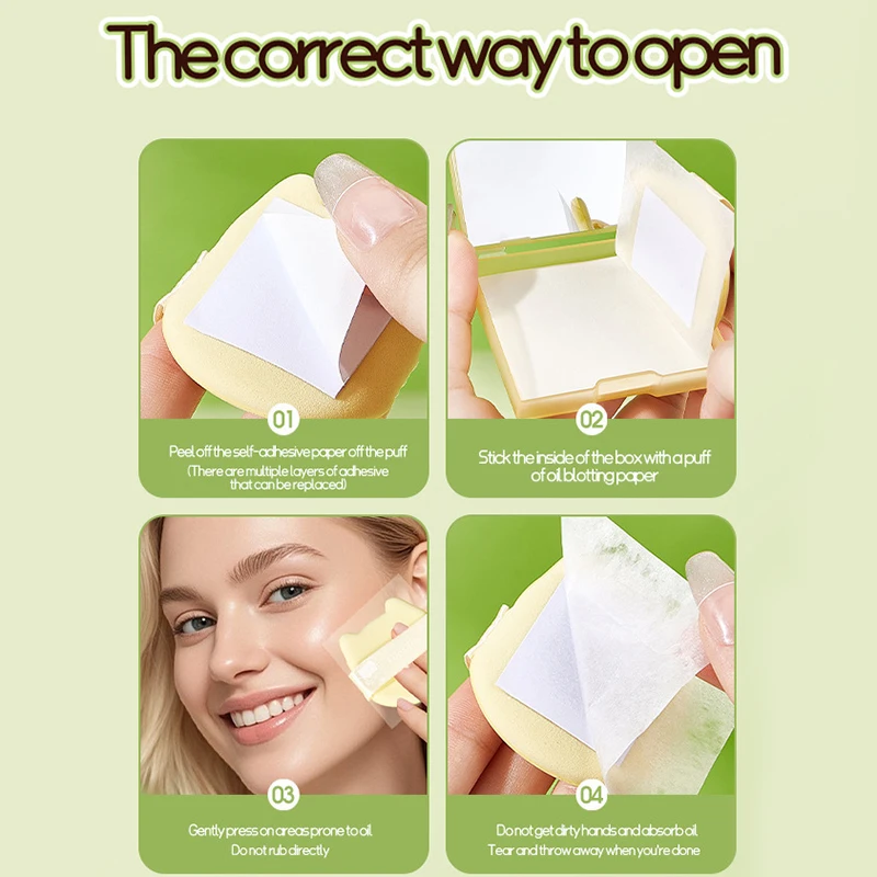 

New 100 Sheets Facial Oil-Blotting Paper With Case Mirror Puff Makeup Setting Portable Oil-Control Oil-absorbing Wood Pulp Paper