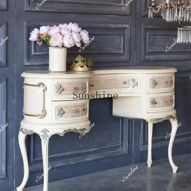 American ivory white desk neoclassical engraving old high-end entrance table   FT