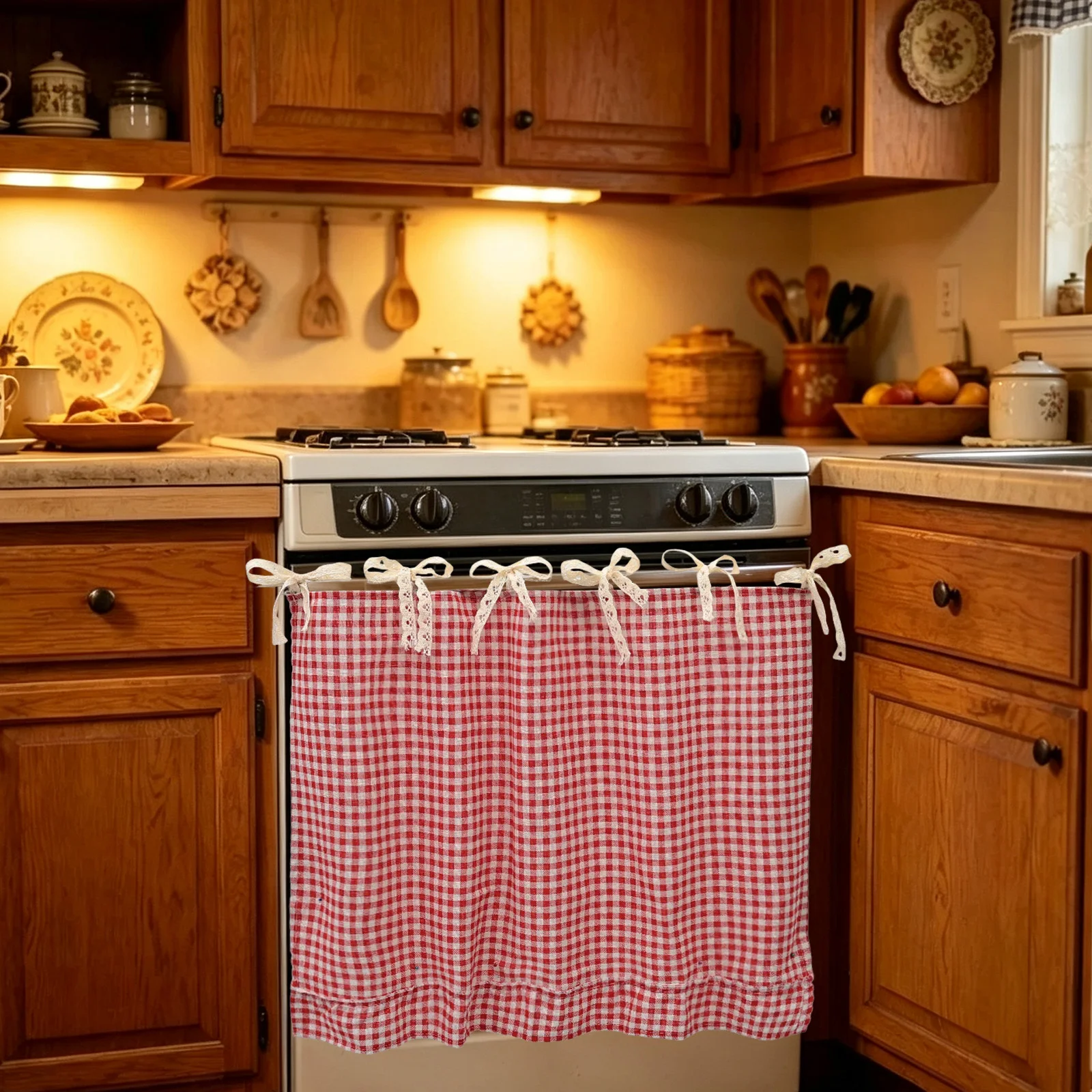 Handmade Oven Skirt Curtain with Ruffle Trim Rustic Kitchen Styling Oven Skirt Oven Curtain Stove Curtain Farmhouse Oven Skirt