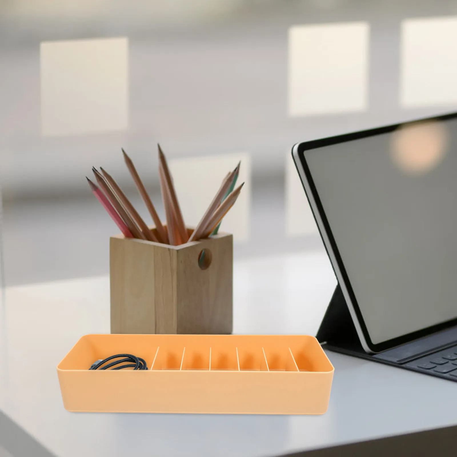 Plastic Cord Management Box with Lid Desktop Cable Storage Organizer Compartment Wire Storage Box for Home Office