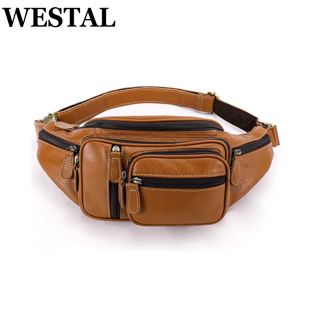 WESTAL Genuine Leather Chest Pack Men/Women Outdoor Sports Crossbody Bag Waterproof Waist Bag Fanny Pack Belt Pouch For Male