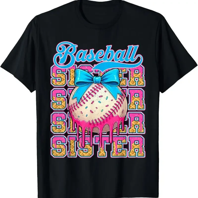 Retro Baseball Sister Ice Cream Drip Coquette Bow Game Day T-Shirt