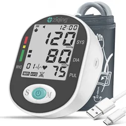 Ziqing Monitor Digital de presión arterial, esfigmomanómetro de brazo, medidor de pulso de frecuencia cardíaca, tonómetro automático de pantalla grande con manguito