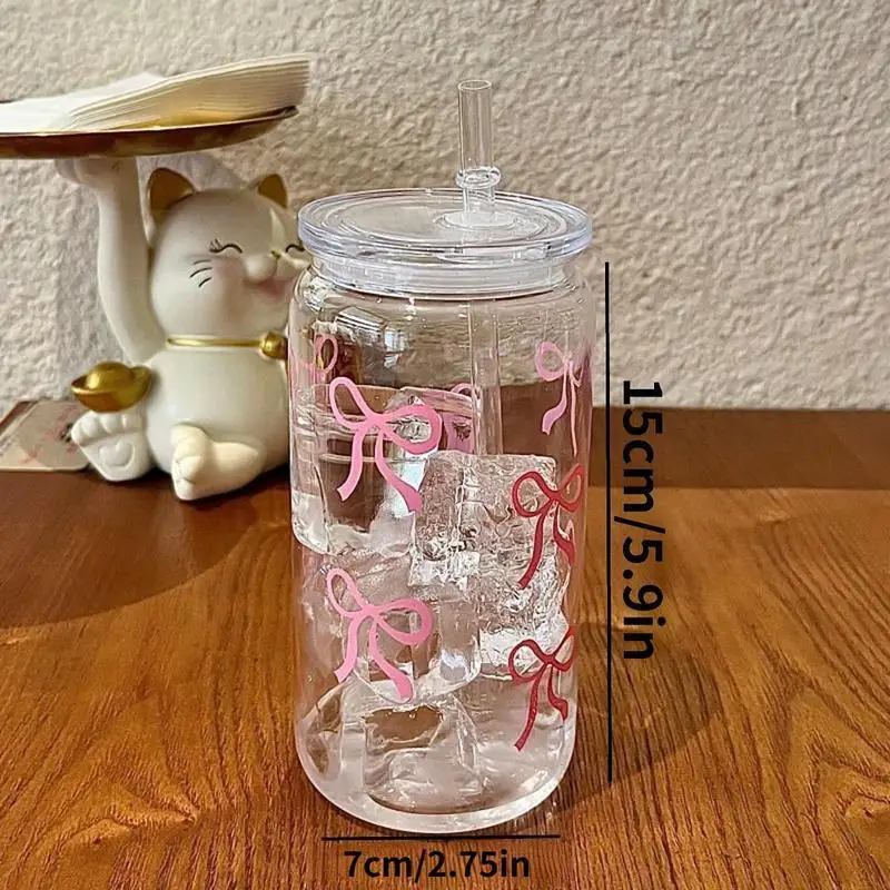 Baby Pink Bow Pattern Water Bottle, 1 Count Reusable Water Cup with Lid & Straw, Drinking Cup for Tea, Juice, Milk, Unique Bow P