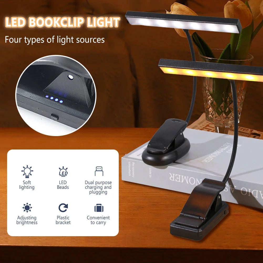 LED Aprendizagem Eye Proteção Desk Lamp, USB Multipurpose Livro Luz, Clip-On flexível, cabeceira do estudante, Dormitório, ao ar livre, Night Light