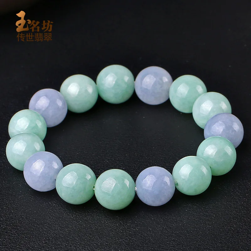 Authentic Burmese natural unisex style featuring a vibrant green and violet jade bead bracelet Grade A quality