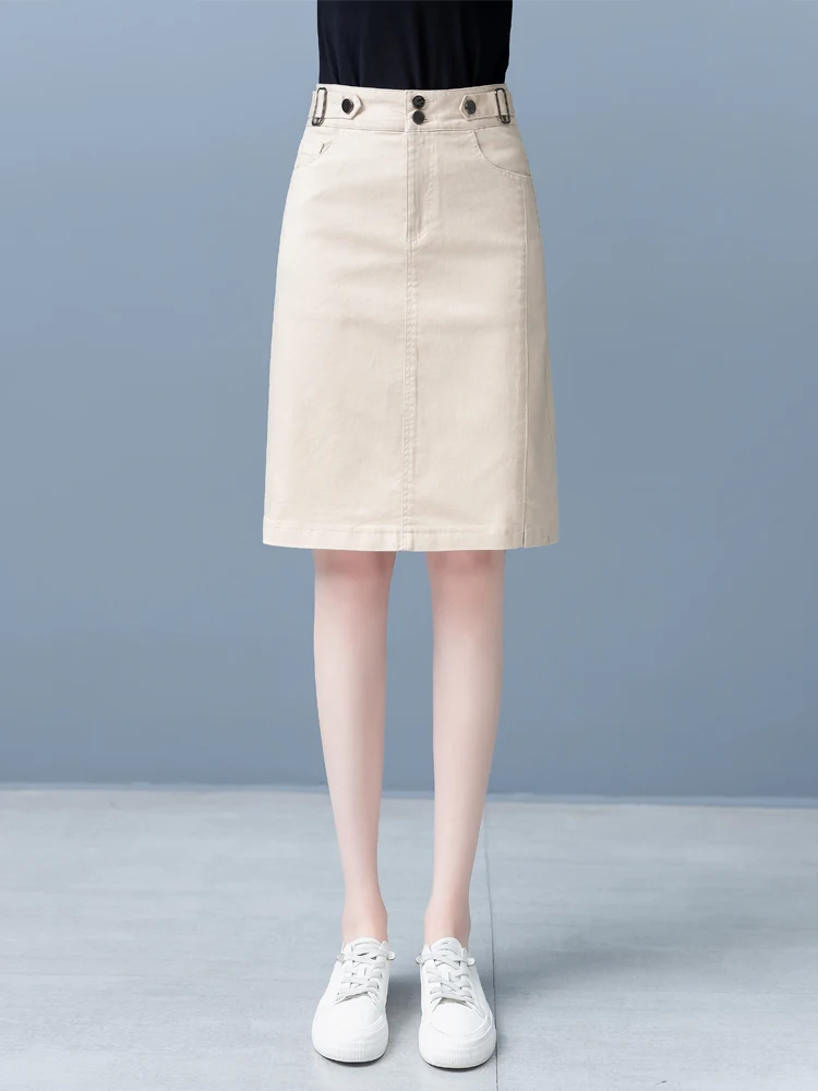 

High Waist A-Line Skirt Women's Casual Denim Skirts Summer New Style Slimming Midi Skirts Comfortable Cotton Blend