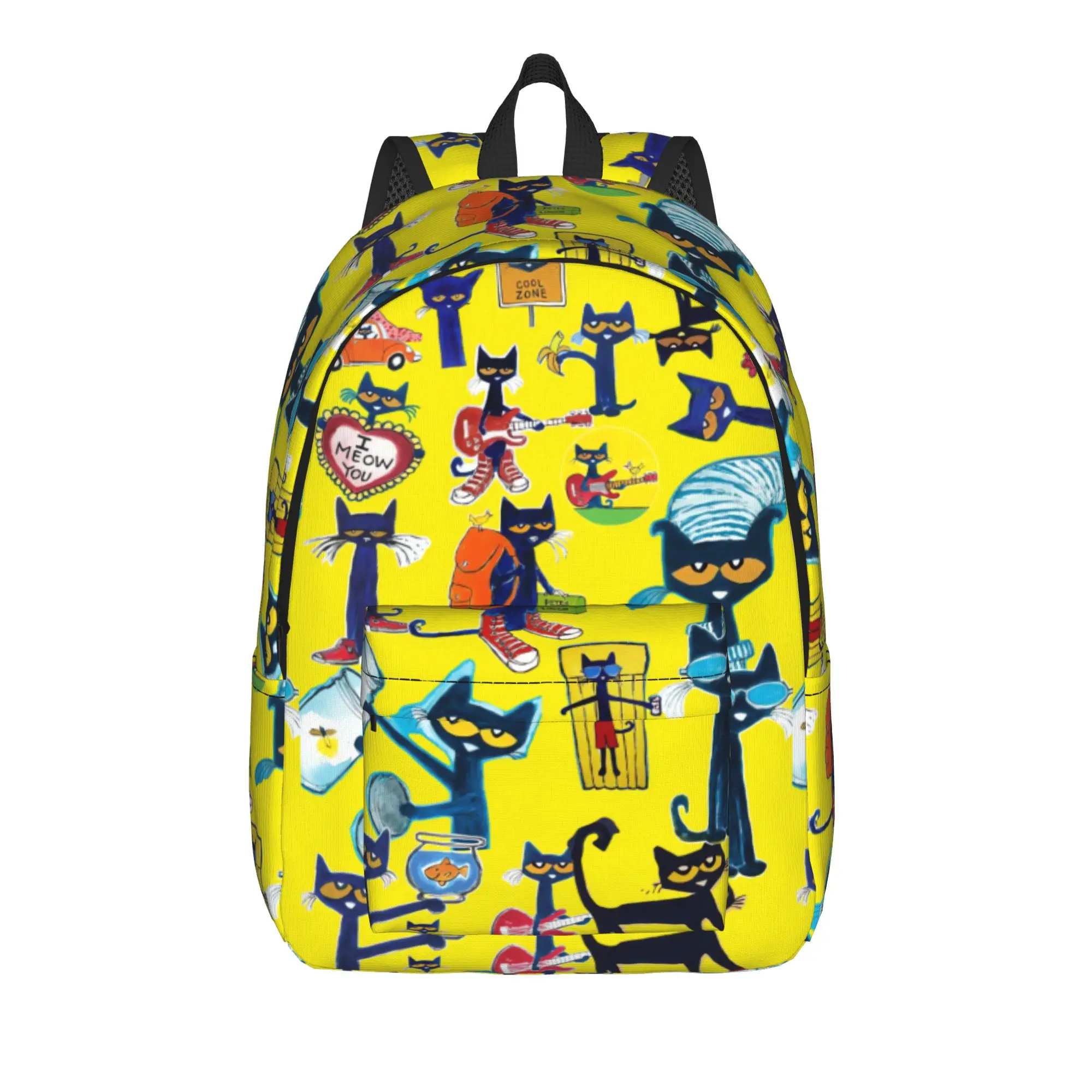 Pete the Cat and His White Shoes Backpack Boy  Breathable Backpacks Polyester Kawaii High School Bags Outdoor Designer Rucksack