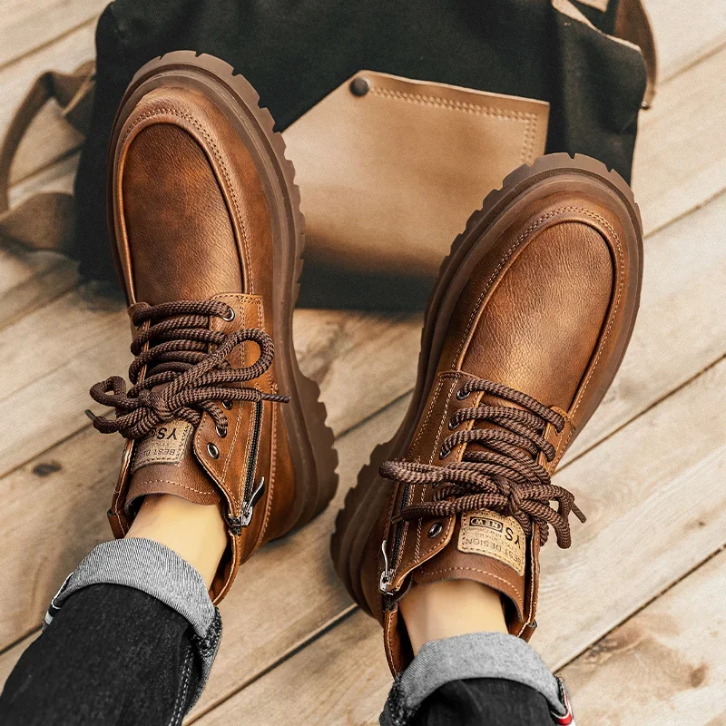 Men's Autumn Winter Retro Lace-up Boots Man Soft Thick Bottom Tooling Shoes Male High Quality Ankle Boots Men Warm Casual Shoes