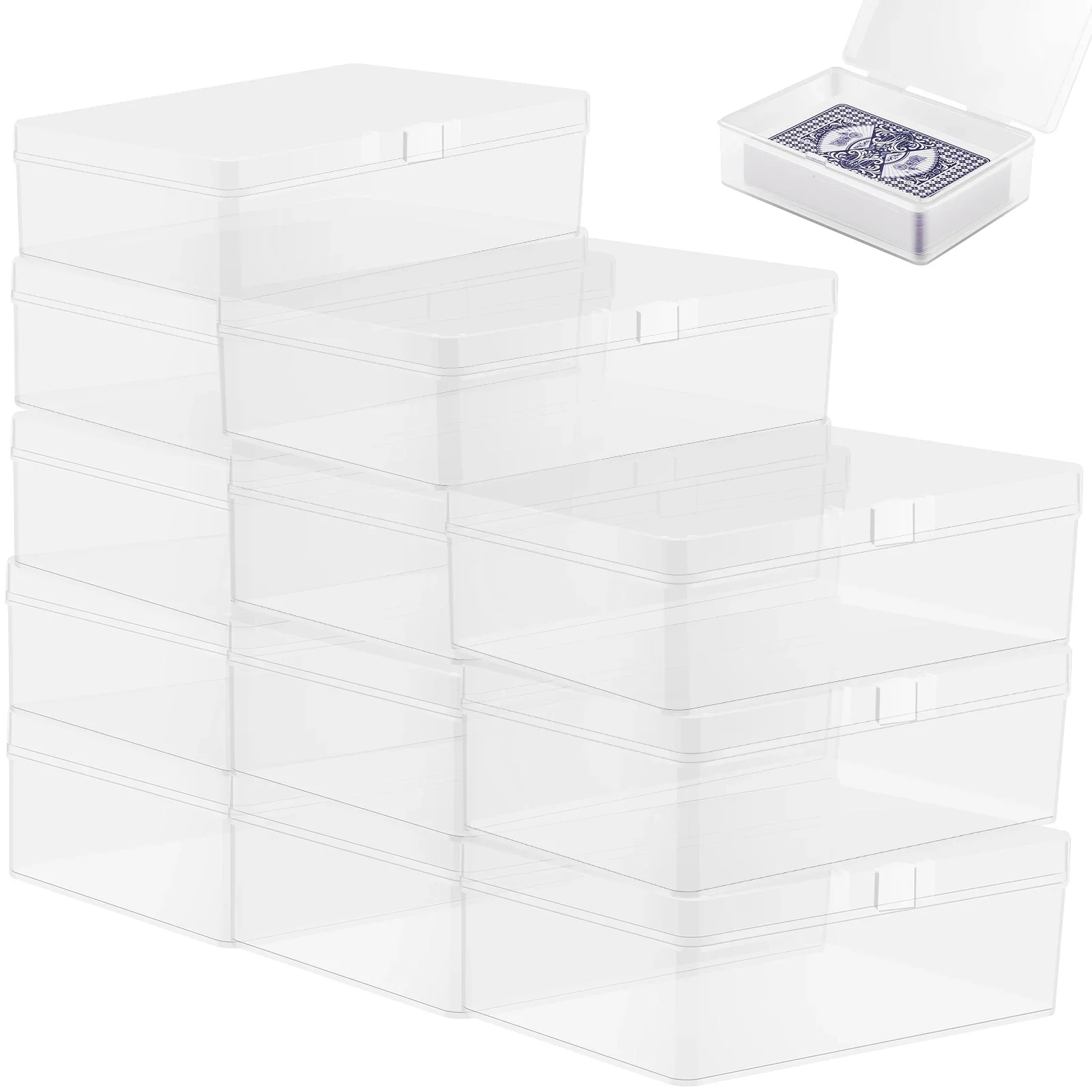 12 Pcs Card Storage Box Clear Plastic Trading Card Storage Box Portable Playing Deck Card Organizer with Lid Reusable