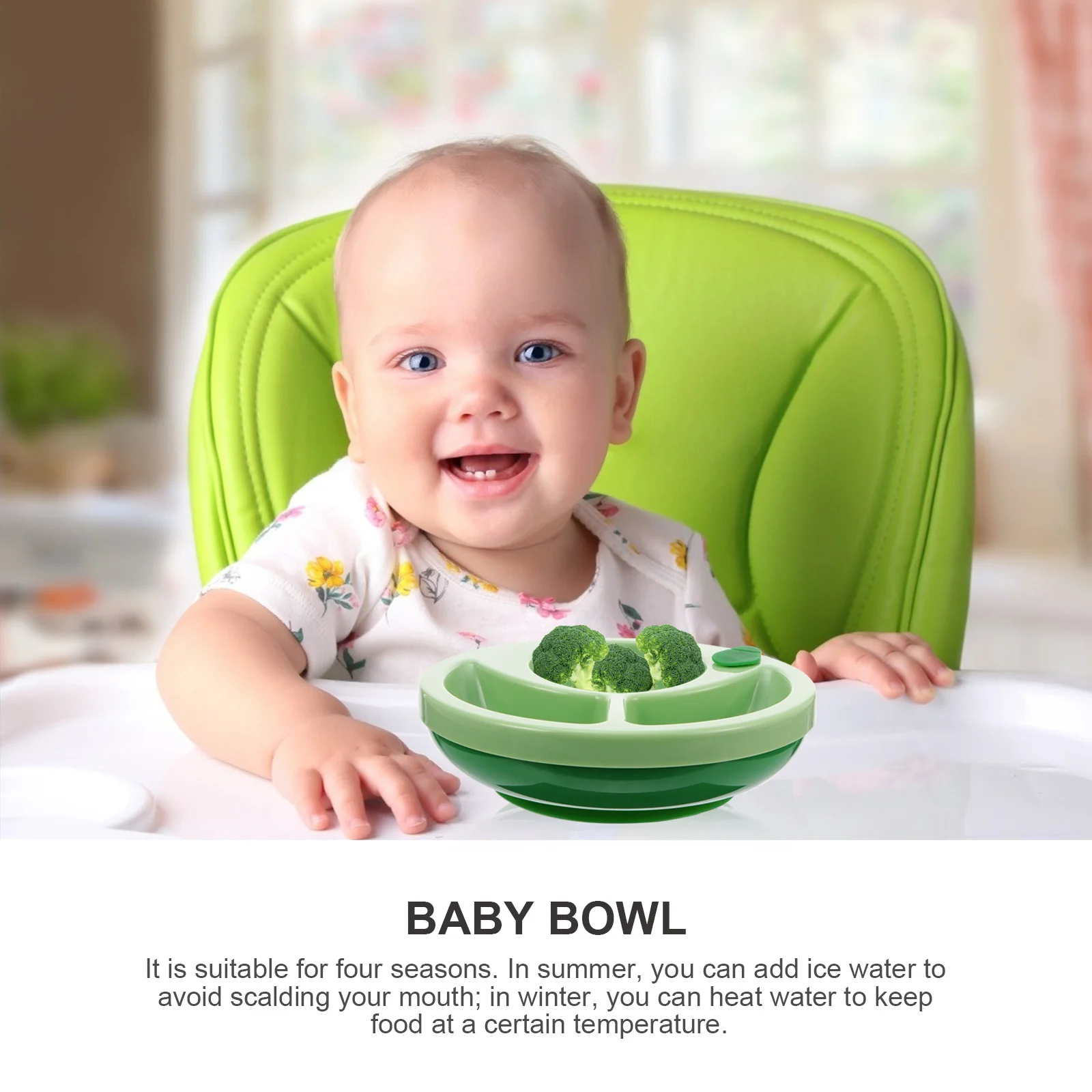 

1pc Baby Suction Bowl 3-Compartment Food Tray Insulation Dinner Plate Pp Silicone Material Infant Feeding Bowl Divided Plate