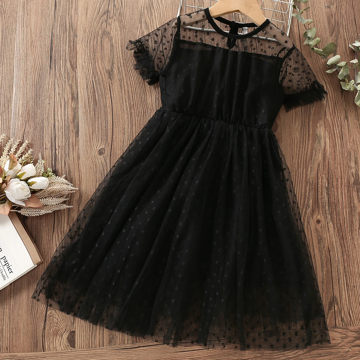 Kids Black Elegant Dresses for Girls Clothes Short Sleeve Summer Party Dress Baby Costumes Children Clothing 6 7 8 9 10 12 Years