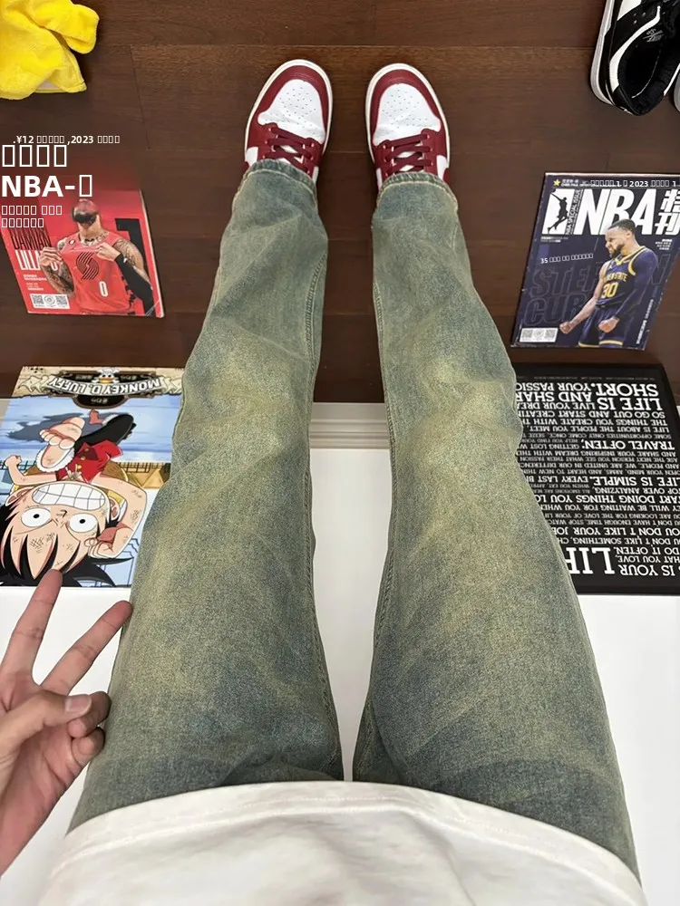 

Мужские джинсы в стиле ретро, синие, прямые, узкие, расклешенные, с идеальной посадкой, для весны и осени, из износостойкого эластичного денима