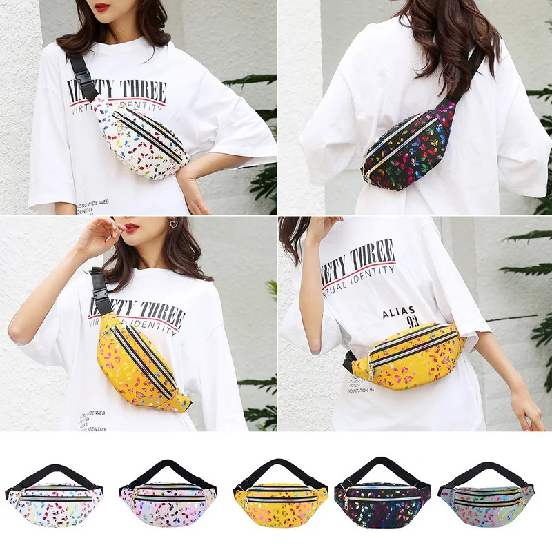 

Bum Bag Double Zipper Messenger Bag Mobile Phone Pouch Colorful Fanny Pack For Traveling Casual Everyday Use Music Festivals