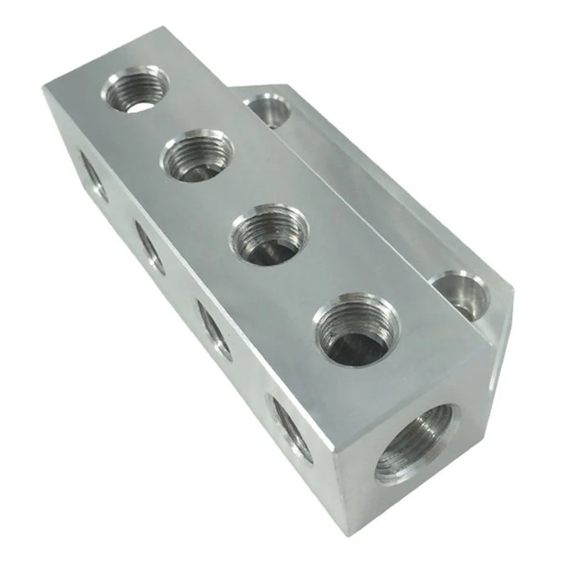 Custom Parts CNC Machined Aluminum Alloy Pneumatic Manifold Block / Air Distribution Bar with Multiple Threaded Ports