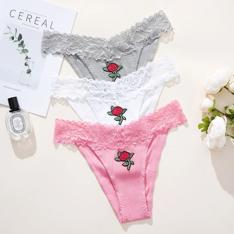 กางเกงชั้นในผู้หญิงแบบไร้รอยต่อ ดีไซน์ใหม่ ปักลายฝรั่งเศส เอวต่ำ ผ้าลูกไม้ผสมผ้าฝ้ายบริเวณเป้า ระบายอากาศได้ดี