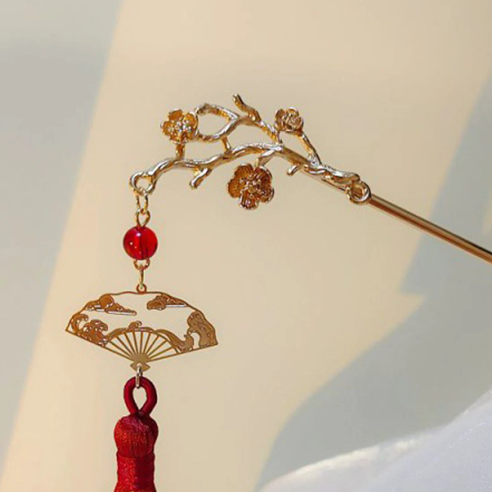 الرجعية زهرة شرابة دبوس الشعر للنساء أنيقة زهر الخوخ للطي مروحة قلادة الشعر عصا النمط الصيني الفتيات إكسسوارات الشعر #4