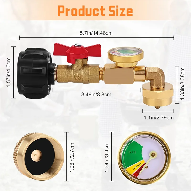 Adapter kolankowy do napełniania butli propanu 3 szt. z manometrem, adapter do butli propanu 1 lb, uniwersalny manometr do gazu propanu, trend 2025