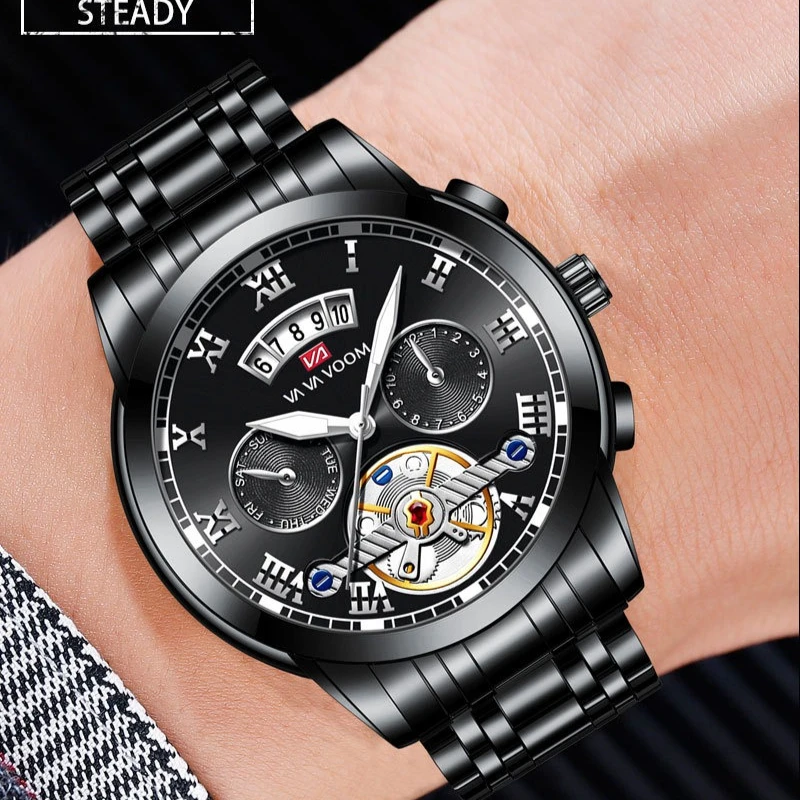 ساعات توربيون فاخرة من الفولاذ المقاوم للصدأ متعددة الوظائف مضيئة مقاومة للماء ساعات فولاذية للرجال