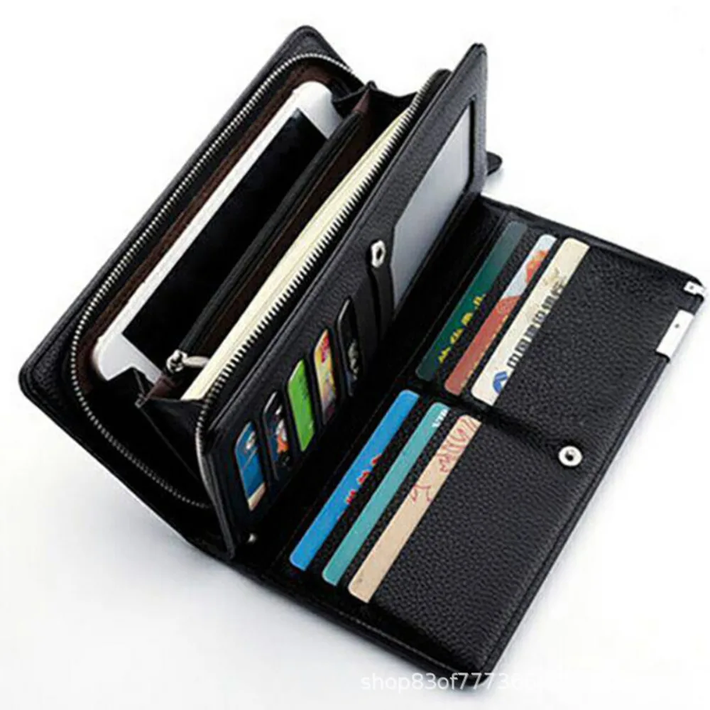 Men\'s Long Wallet Multi-card Slot Card Holder Business Wallet with Zipper Multi Functional PU Leather Coin Purse Man Gift