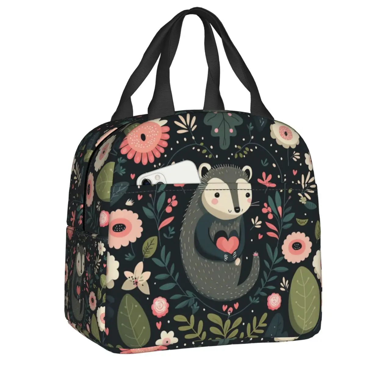 

Custom Opossum Valentine Insulated Lunch Bag for Work School Animal Pet Resuable Cooler Thermal Bento Box Women Children