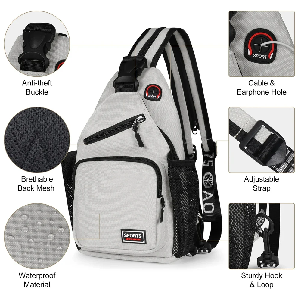 Damen-Brusttaschen, verstellbarer Rucksack und einzelne Umhängetasche mit Kopfhörerloch, für Mädchen, kleine Sport-Reise-Messenger-Oxford-Tasche – Detail 7