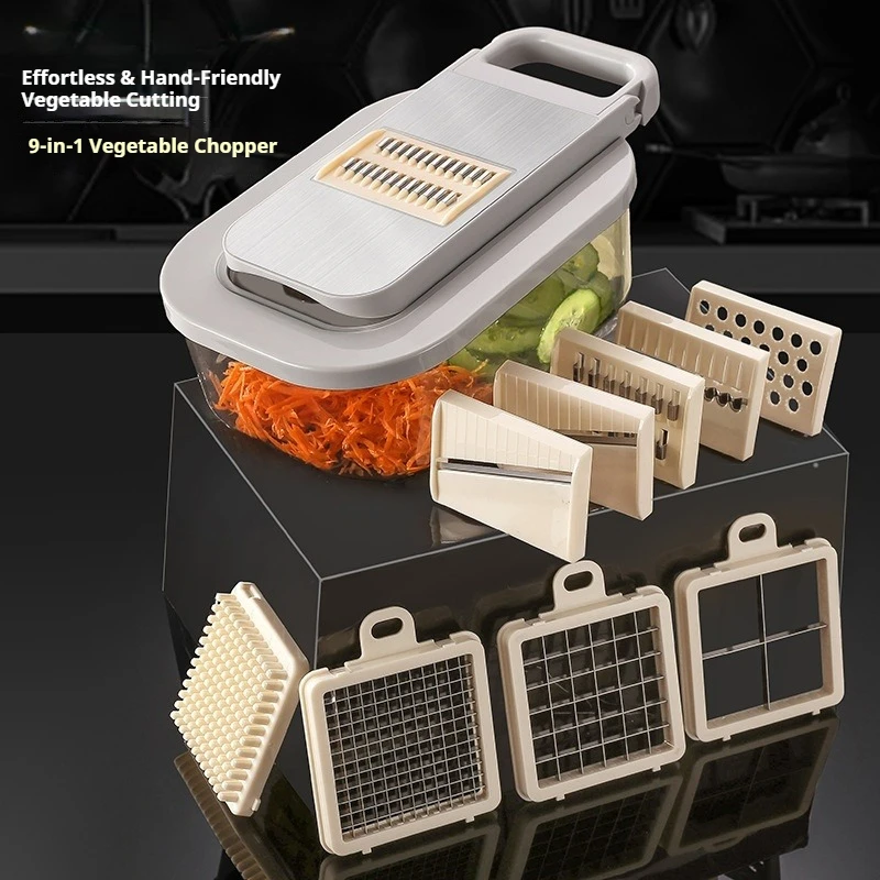 Multifunctional Vegetable Cutter, 9 Blades with Storage Box & Hand Guard, Kitchen Shredder Dicer Slicer for Veggies Fruit