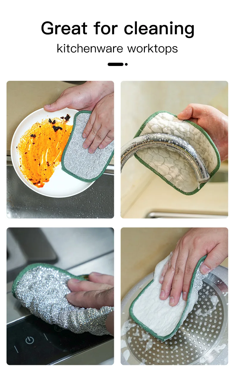 Double-Sided Stain-Removing Cleaning Cloth, Friction Bubble Cloth, Bubble Double-Sided Dishwashing Cloth, Thickened Absorbent Household Scouring Pad, Non-Greasy Kitchen-Specific Cleaning Cloth, Dishwashing Magic Tool