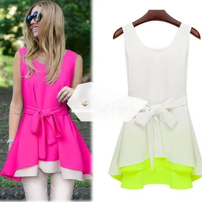 

Summer 2024 Women's Faion Sexy Loose Chiffon Blouse T-irts round Neline No Sve Knot Polyester Fiber