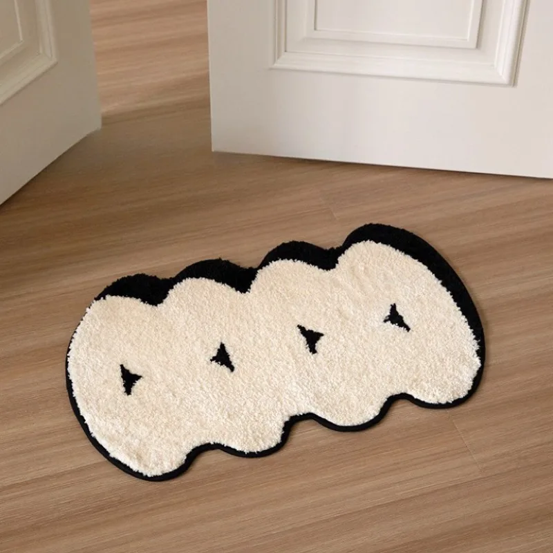 Cremefarbener Wind-Schlafzimmer-Nachttischteppich, Beflockte Verdickte Badezimmer-Bodenmatte, Toiletten-Saugmatte, Schnell Trocknende Fußmatte, Rutschfest