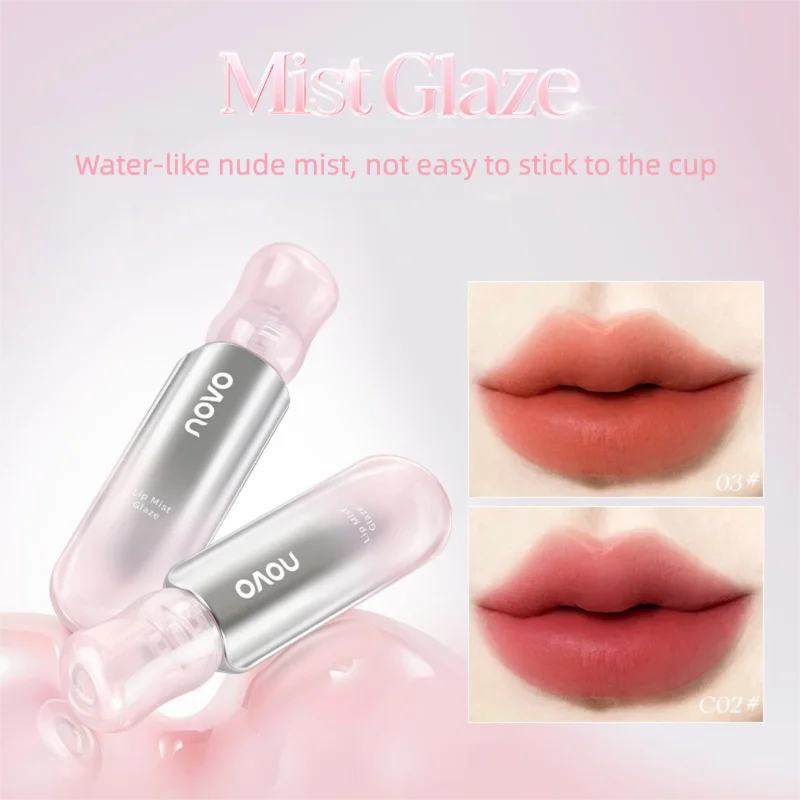 NOVO Light Nude Water Mist Lip Gloss Matte Waterproof Non-Sticky Pure Desire Bare Face Brightening Student Lipstick
