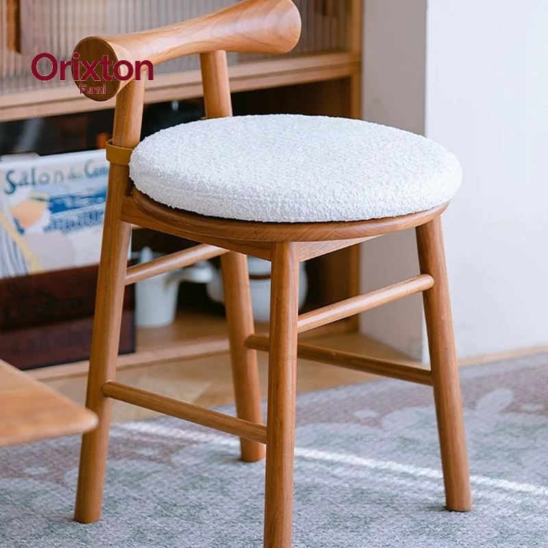 Solid wood small  simple with backrest round stool household make-up stool solid wood chair small send cushion