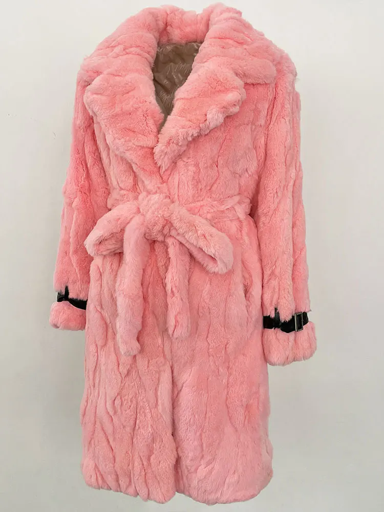 2024 Winter Warm Plush Fur Top Women Jacket Long Real Fur Natural Rabbit Fur Coat Fashion New Style Can Be Customized