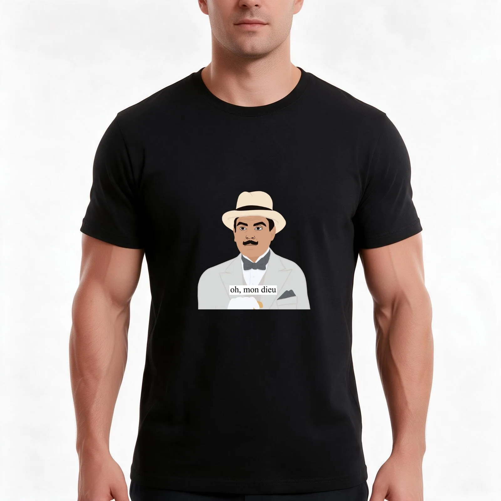Hercule Poirot - Oh Mon Dieu T-Shirt Summer Casual Cotton Tee Oversized Streetwear Tops Vintage Graphic Print 100% Cotton