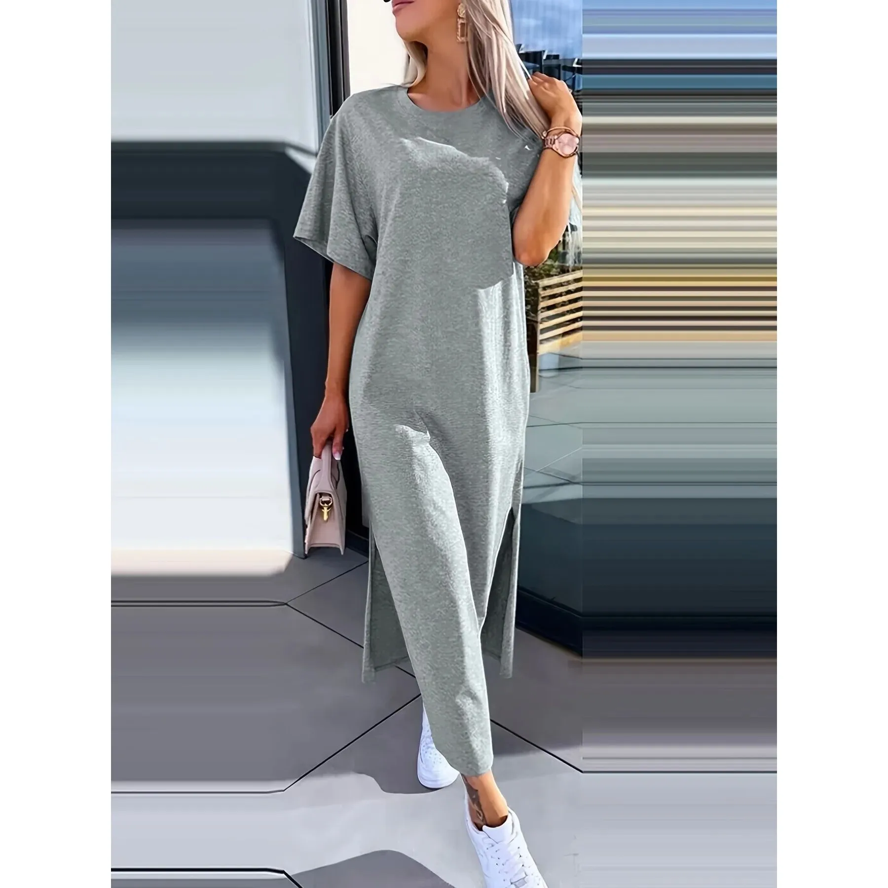 T-shirt Long d'été Dr pour femmes Claing Ong Dr Casual Faionable Maxi Dr pour dames 00% d'autres matériaux