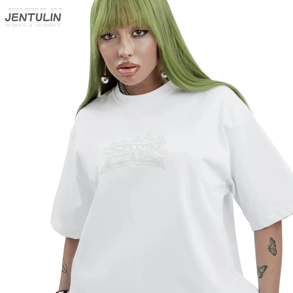 

Harajuku Oversized Streetwear Men's Tshirt Satan Club Graphic Print Clothing Cotton Hip Hop SCULL Short Sleeve Tops Tee Goth Y2k