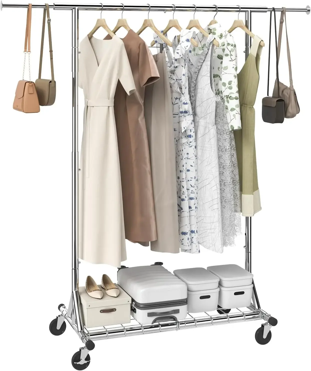 

Clothes Rack with Wheels, Heavy Duty Clothing Garment Rack, Commercial Clothing Rack for Hanging Clothes with